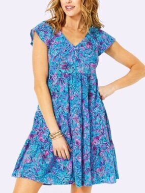 LILLY PULITZER Women's KAWAI Swing Dress Breakwater Blue SHELLS N BELLS XL